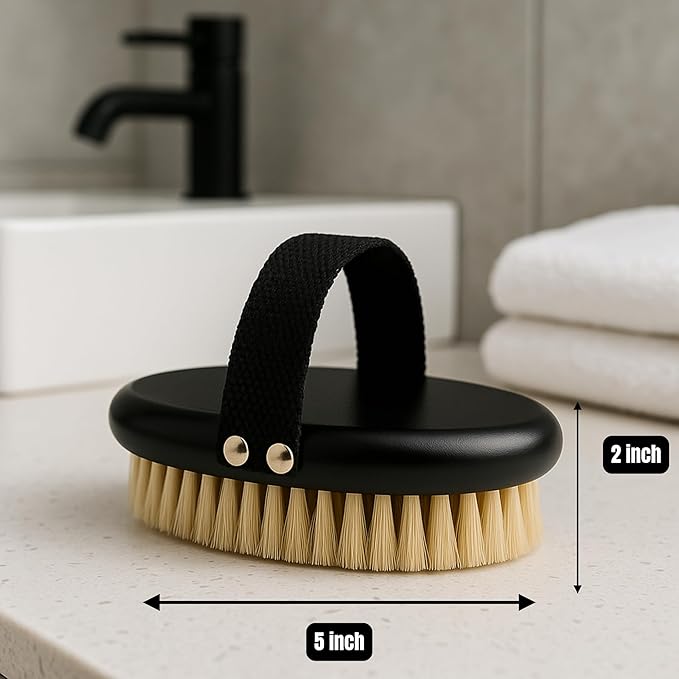 Dry Brush for Men – Firm bristles, Black Non-Slip Handle, exfoliating Body Tool for Dry Brushing and Lymphatic Drainage
