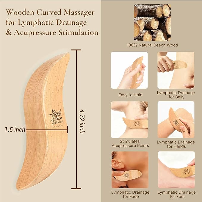 Dry Body Brush Set for Lymphatic Drainage, Natural Sisal Bristle Dry Brushing Body Brush, Wood Therapy Kit with Wooden Acupressure Massage Tools for Face and Body Gua Sha