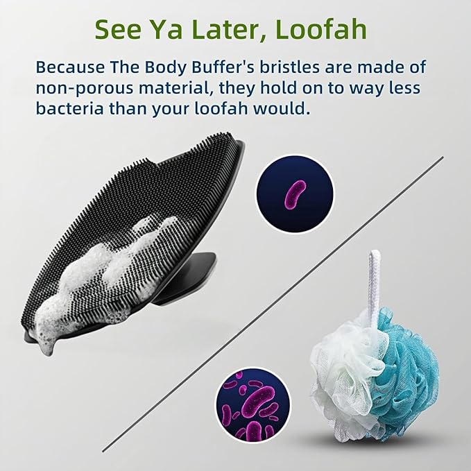 2 Pack Silicone Body Scrubber, Highly Elastic Bristles Handheld Brush for Shower, Lather Well and Gentle Exfoliating, Makes Skin Smooth, for Women and Men, Black and Gray