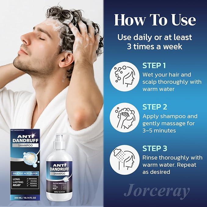 Anti Dandruff Shampoo for Men with 3% Salicylic Acid – Deep Clean & Soothing Scalp Refresh for Oily & Itchy Scalp, Sulfate Free with Tea Tree & Menthol, 10.14 fl oz