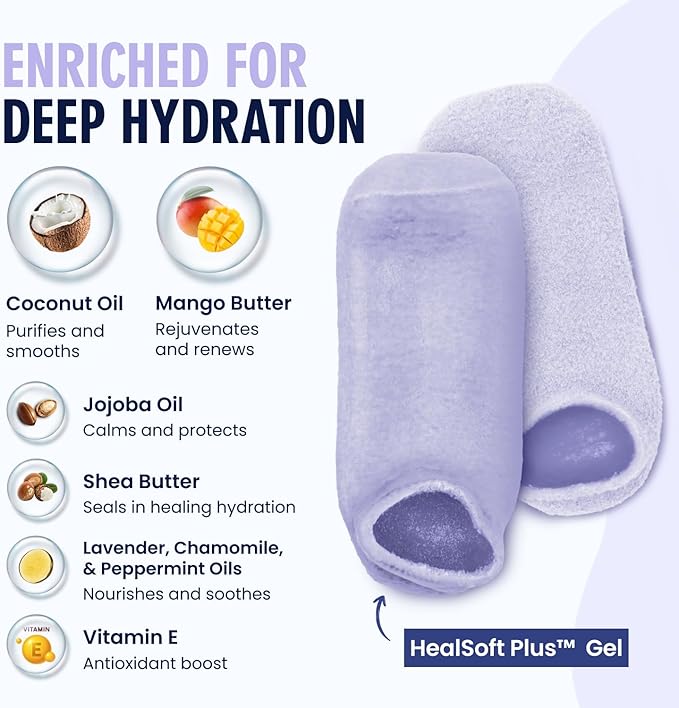 Dr. Frederick’s Original Moisturizing Gel Socks for Men & Women – Dry Feet & Cracked Heel Treatment – Full Foot Gel Lining with Mango Butter, Shea Butter, Jojoba & Coconut Oil (Lilac Leisure)