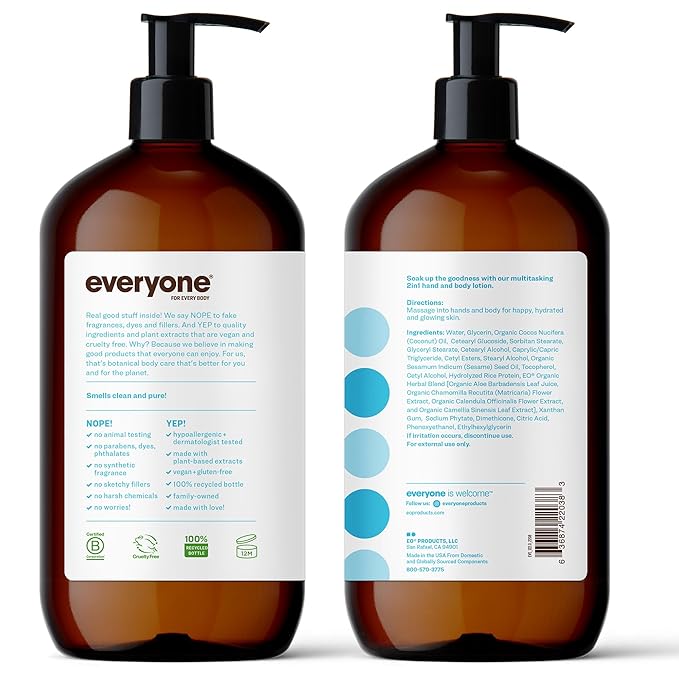 Everyone 2-in-1 Lotion for Hands/Body, 32 ounce (Pack of 2) Unscented made for Men and Women