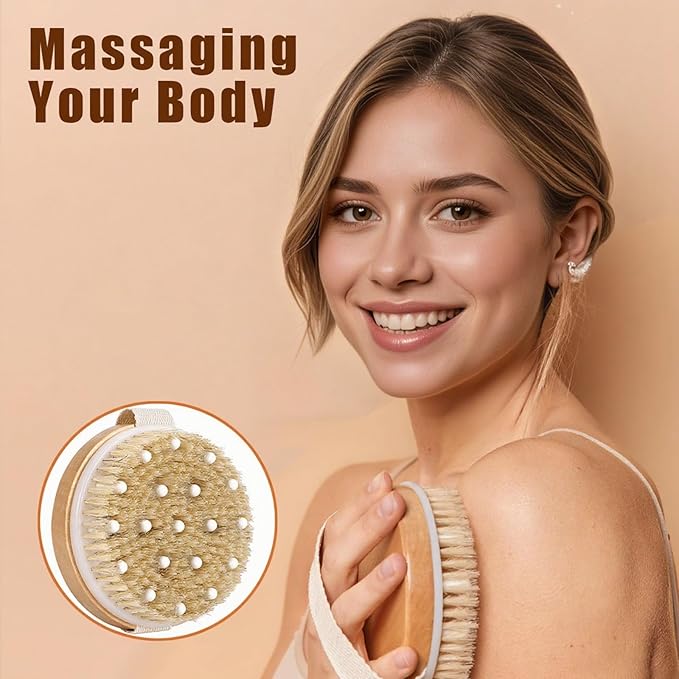2 Pack Exfoliating Body Brushes - Wet & Dry Brush - Shower Scrubber for Body, Dry Brushing Body Brush for Lymphatic Drainage, Body Exfoliating Brush with Massage Nodes