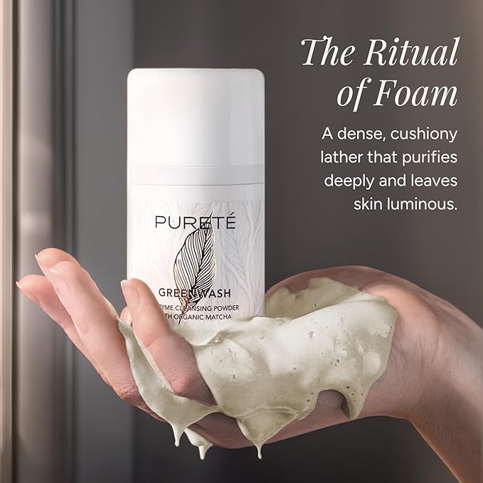 Pureté Greenwash | Powder-to-Lather Exfoliating Cleanser with Ceremonial Matcha | Gentle, No-Tears Foaming Face Wash for Smooth, Clarified Skin | Buttery-Soft, Non-Abrasive | Made in Japan | 1.4 oz