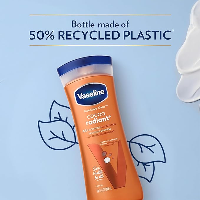 Vaseline Cocoa Radiant 2-Pack – Intensive Care Moisturizing Hand and Body Lotion with Ultra-Hydrating Lipids, Pure Cocoa Butter, 10 Oz Ea