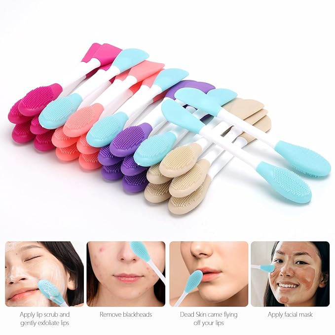 20 Pcs Silicone Face Mask Applicator, 2 in 1 Double-Sided Facial Scrubber Brush Tool, Double-Head Manual Cleansing Brush for Deep Gentle Exfoliating