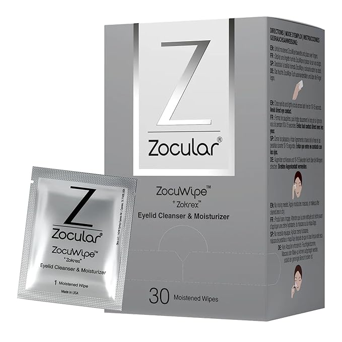 Zocuwipe Eyelid Wipes with Natural Okra Complex - Eyelid Cleanser and Moisturizer Pads for Irritated, Red Eyes from Dry Eye, Blepharitis 30ct