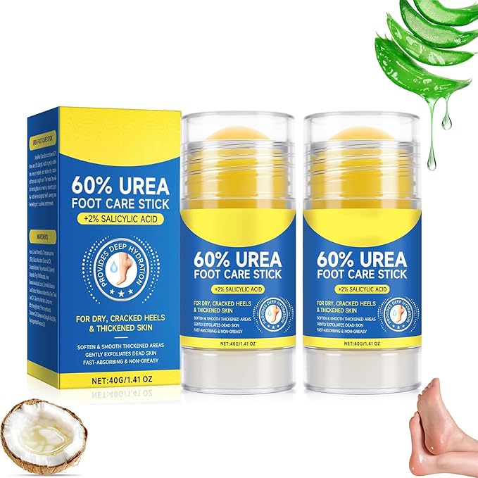 Urea Cream Stick 60% Plus 2% Salicylic Acid, Urea-Based Foot Moisturizer, Portable Foot Care No-Mess Applicator, Repairing Callus Remover for Heels, Knees, Elbows & Hands