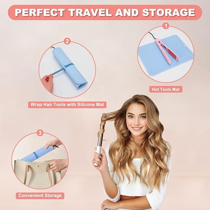 Oversize Silicone Heat Resistant Mat for Curling Irons, Hair Straighteners, Flat Irons and Hot Hair Styling Tools, Portable Wrap Pad Cover for Vanity, Travel, Salon(14.2" x 11.0")