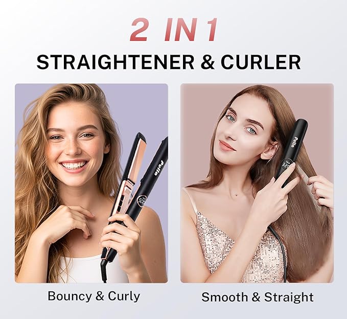 Pulla Hair Straightener - 2 in 1 Professional Hair Straightener and Curler Ceramic Coating Ionic Flat Iron, Dual Voltage for Travel Using, Get Frizz-Free, 500 Degree High Temp, 15s Fast Heat-Up
