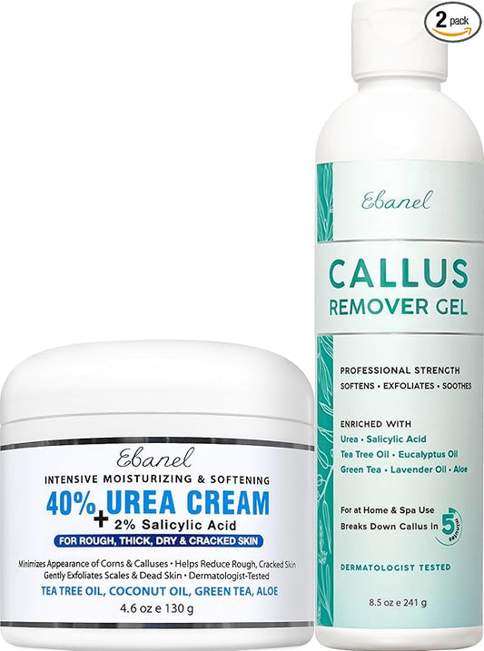 Ebanel Set of Professional Callus Remover for Feet, and Urea Cream 40% Plus Salicylic Acid 2%, Heel Foot Callus Remover Gel Exfoliator Dead Skin Cuticle Removal Toenail Softener Keratolytic Pedicure