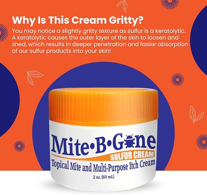 Human Mite Treatment Cream 2oz | Max-Strength 10x Sulfur Cream for Skin Mites, Bites, & Itching | Child & Adult Safe | Fast Relief for All Skin Types by Mite-Be-Gone