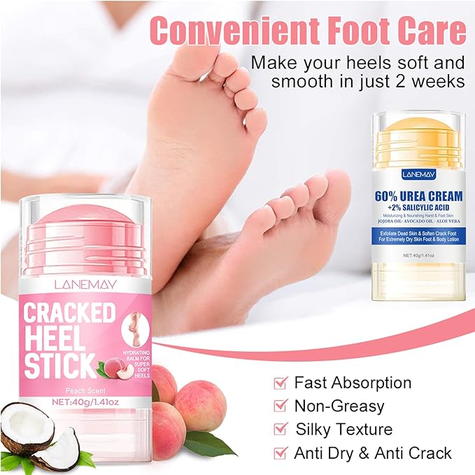 2Pcs Urea Cream 60% for Feet & Dry Cracked Skin, Cracked Heel Repair Stick Maximum Strength Moisturizing Foot & Hand Balm, Repair Creams for Dry Feet, Knee, Elbow and Hand