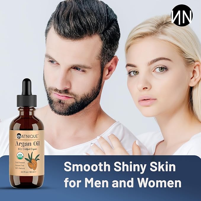 Natnique Organic Argan Oil, 2 oz – Pure Cold-Pressed Moroccan Oil from Morocco for Hair, Skin, Face & Nails – USDA Certified Organic, Virgin Aceite de Argan Cabello, Hexane-Free Moisturizer