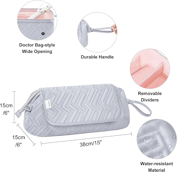 Leudes Hair Tools Travel Bag for Women Heat Resistant Mat for Travel Essentials Hot Tools Straighteners,Flat Irons,Curling Iron,Hot Air Brushes and Hair Dryer Organizer Bags 2 in 1 (Light Grey)