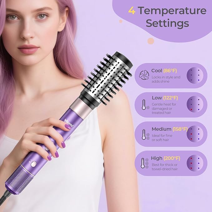 7 in 1 Blow Dryer Brush Set – Hot Air Styler for Fast Drying, Curling, Straightening & Volumizing – Ionic Hair Dryer Brush with 1500W Power – No Heat Damage for All Hair Types – Lilac