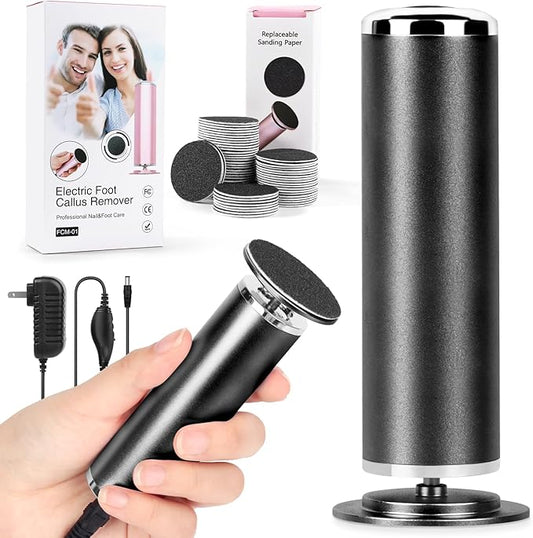 Foot File Callus Remover for Feet: Profesional Pedicure Tool for SPA - Adjustable Speed Feet File Grinder for Skin and Calluses - with 60 Pcs Replacement Sandpaper Disk for Home Salon(Black)