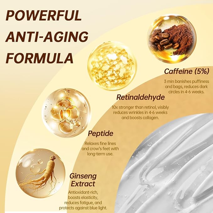 Under Eye Brightener Serum Roller - Retinal & Caffeine Eye Cream for Puffy Eyes, Dark Circles, Wrinkles, Puffiness, with 360° Cooling Depuffing Ball, Travel Toiletries Essentials (15ml/0.51fl oz)