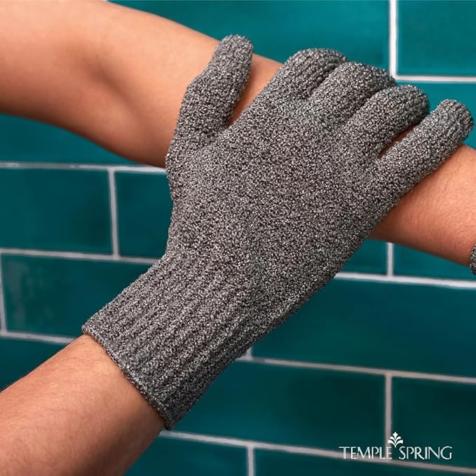 Temple Spring Exfoliating Glove, Rayon Bamboo Exfoliating Body Scrubber, Loofah Washcloth, Exfoliate Loofa Shower Scrubber, Body Exfoliator Scrub, Shower Loofah Bath Sponge - Grey XL