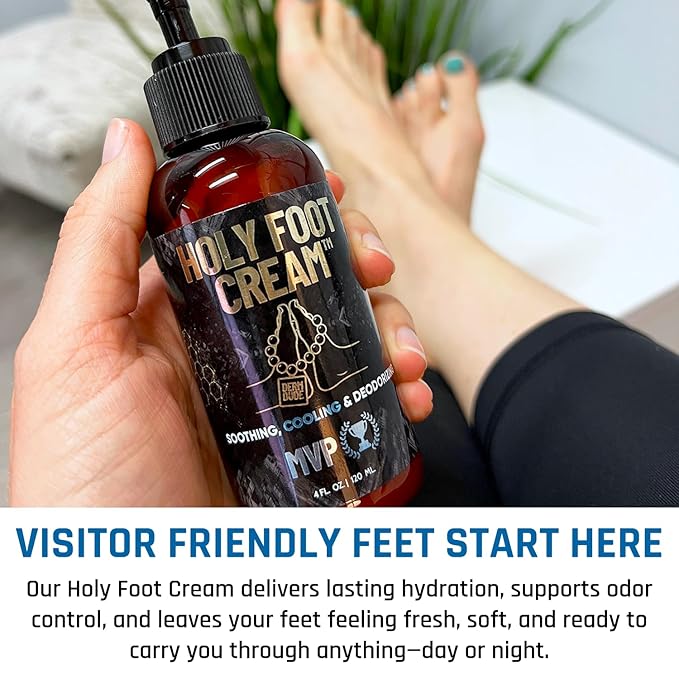 Derm Dude Holy Foot Cream for Dry Cracked Heels and Feet | Moisturizing Lotion Formulated w/All-Natural DeoPlex for Odor Control & Arrowroot for Deep Hydration - Coconut Rush Scent 4oz (1 pack)