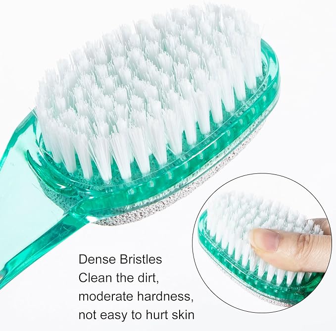 2 Pcs Foot Brush for Shower with Handle 2 in 1, Ooloveminso Large Foot Pumice Stone Brush Scrubber Foot File Calluses Remove Suitable for Horniness Foot Spa, Foot Care Smooth Skin (Green)