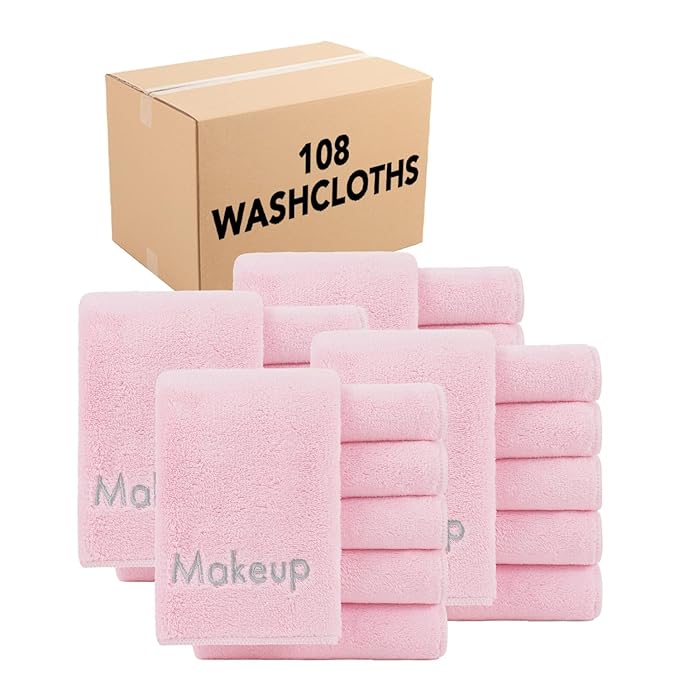 Arkwright Makeup Towels - Bulk Case of 108 - Ultra Soft & Gentle Microfiber Coral Fleece Washcloth Face Make Up Remover, Reusuable Eraser Cloth Essentials for Hosts & Artists, 13 x 13 in, Pink