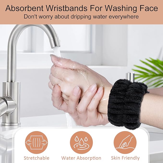 Facial Cleansing Brush 2 in 1, Silicone Face Scrubber Dual Face Brush for Deep Pore Cleansing and Exfoliating, Skincare Headband and Wristbands Set for Washing Face, Massaging Spa Makeup,Black