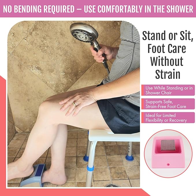 Wonex U.S. Patented 3-in-1 Foot Scrubber – No-Bend Callus Remover, Nano Glass Buffer & Polisher for Smooth Feet – Ideal for Senior Aids, Pregnancy Must-Haves, Back & Knee Surgery Recovery Gift (Pink)