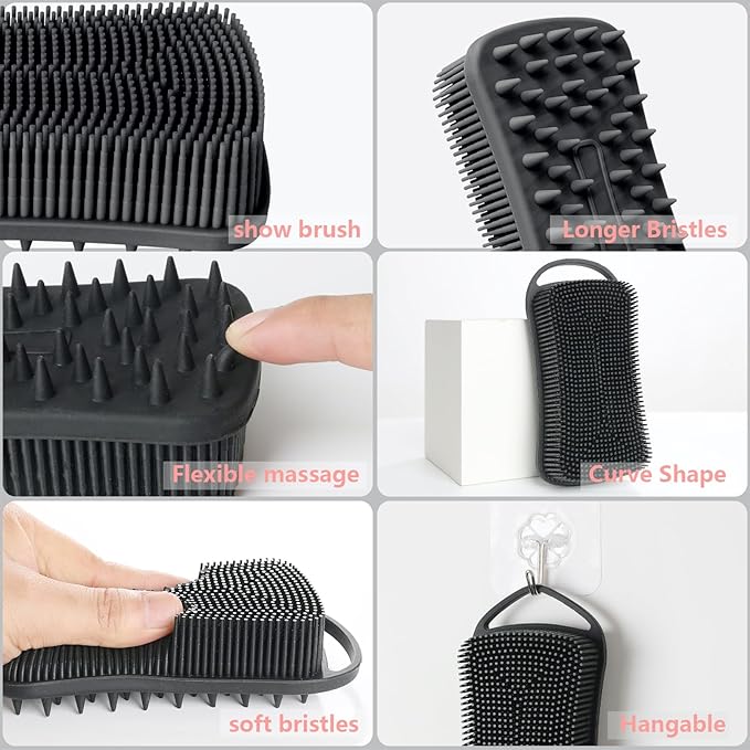 Silicone Body Scrubber, Gentle Exfoliating Scrub Brush with 22mm Soft Bristles, Deep Cleansing & Scalp Massage, Non-Slip Ergonomic Design, Fast Drying, Travel-Friendly for Shower Bath