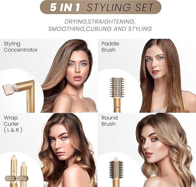 GLAMUP 5 in1 Flexible Styler Multi Air Curler - Advanced High-Speed Dryer, Magic Styler with Tight Grip, Fast Drying Travel Hair Tool, No Heat Damage, Gift Set