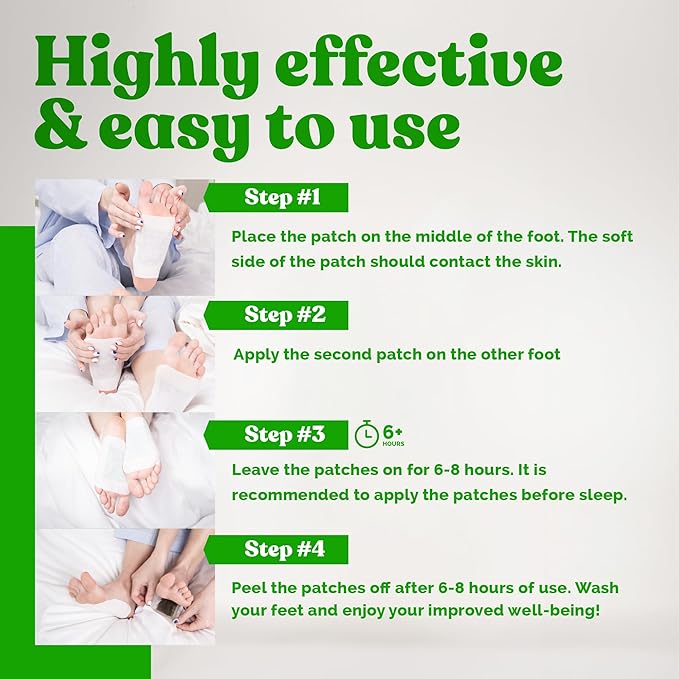 Nuubu Deep Cleansing Foot Pads - Premium Japanese Organic Natural Herbal Patches for Foot Care, Natural Ingredients - Bamboo Vinegar & Tourmaline (30 Pc)