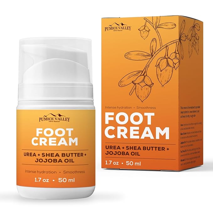 Pumice Valley Foot Cream for Dry Cracked Heels and Feet - Natural Moisturizer, Corn, Calluses Treatment - Skin, Body Lotion, Urea, Shea Butter, Jojoba Oil, Vitamin E 1.7 Oz