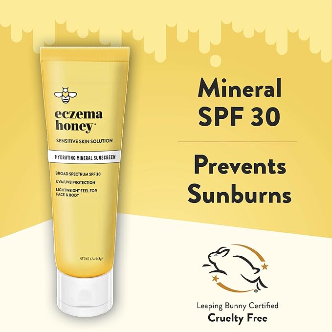 Eczema Honey Hydrating Mineral Sunscreen - Lightweight SPF 30 Sun Cream - Body & Face Sunscreen for All Ages (1.7 Oz)
