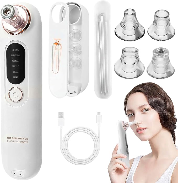 5-Speed Blackhead Remover Vacuum, Wireless Charging Nose Pore Extractor with 4 Removable Heads,Facial Vacuum Pore Cleaner,30-Second Keratin Softening, Hypoallergenic Deep Cleansing