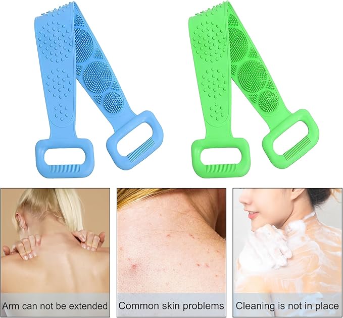 Silicone Body Scrubber for Shower,Silicone Back Body Scrubber with Handle,27.5 Inch Exfoliating Deep Clean Bath Body Brush Scrubber for Men and Women-2 PCS