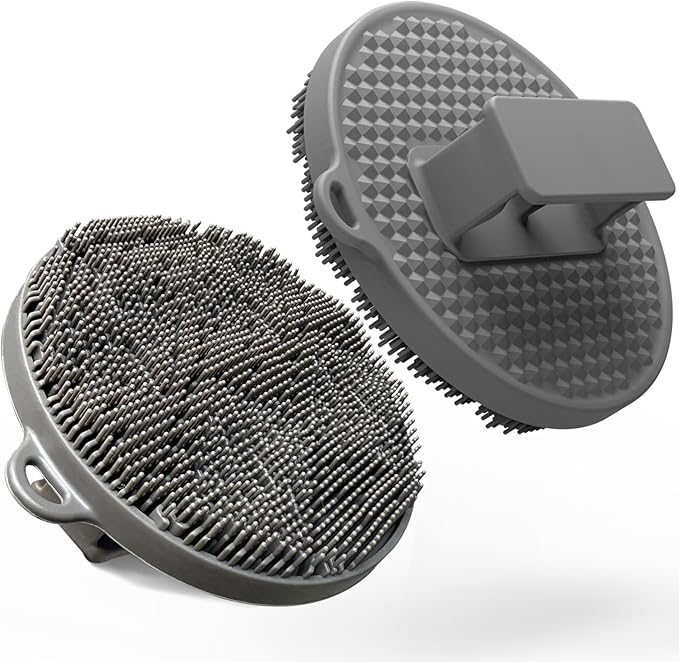 Silicone Body Scrubber-Silicone Shower Brush for Gentle Exfoliating & Lathering with Body Scrub & Wash, Durable & Hygienic, Deep Cleansing Exfoliator for All Skin Types - Shower Essential(1Pack.Grey)