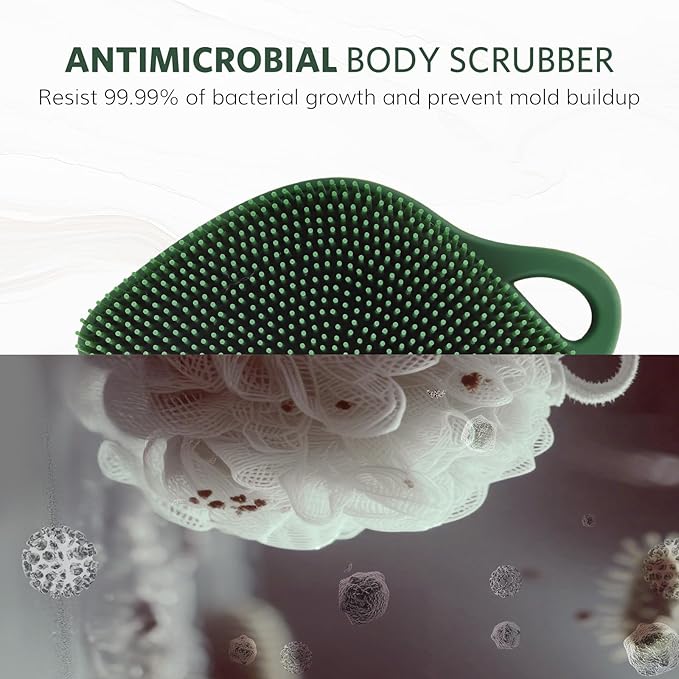 Sndyi Christmas Silicone Body Scrubber, Limited Edition Leaf-Shaped Shower Brush for Gentle Cleanse & Exfoliation, Soft Silicone Loofah Body Brush for Sensitive Skin, Perfect Holiday Gift, Evergreen