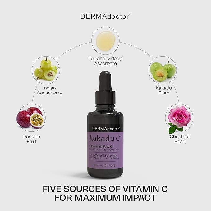 DERMAdoctor Night Face Oil Toner Anti-Aging Hydrating - 20% Vitamin C Ester, Vitamin E, Ferulic Acid, & Marula Oil for Face | Concentrated Vitamin-C Ester Facial Oils | Dermatologist Formulated - 1 Oz
