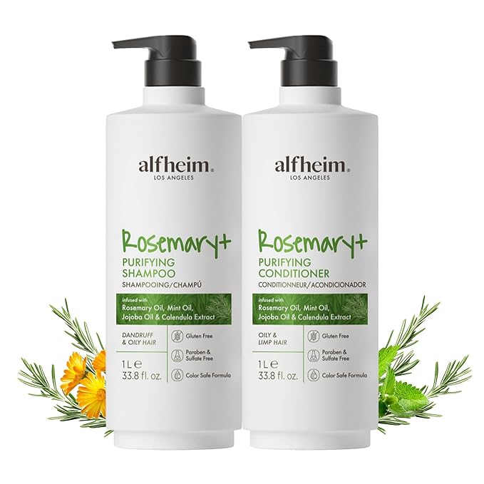 ALFHEIM Rosemary+ Purifying Shampoo & Conditioner Set – Balancing Hair Care for Oily & Fine Hair with Rosemary, Peppermint & Jojoba Oils – Deep Cleanse, Lightweight Hydration, Sulfate Free, 33.8 oz x2