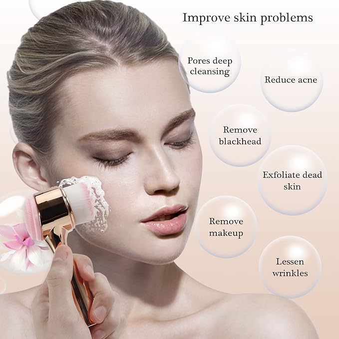 Face Brush 2 in 1, Silicone Facial Cleansing Exfoliating Brush Soft Bristles Pore Deep Cleansing, Jade Face Roller Skin Care Tools, Manual Dual Face Wash Scrub Brush Massaging Gift, Gold Green