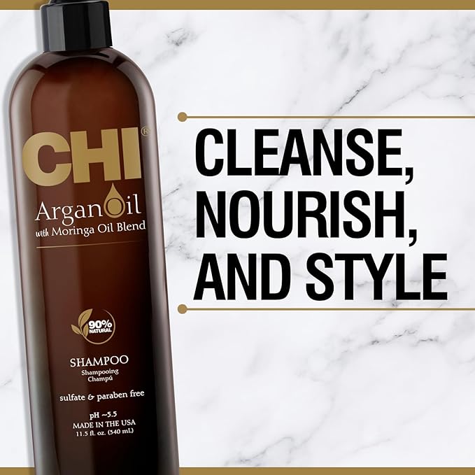 CHI Argan Oil Shampoo, Restores Moisture, Helps Rejuvenate Dry, Damaged Hair & Enhances Strength, Sulfate, Paraben, & Cruelty-Free, 11.5 Oz