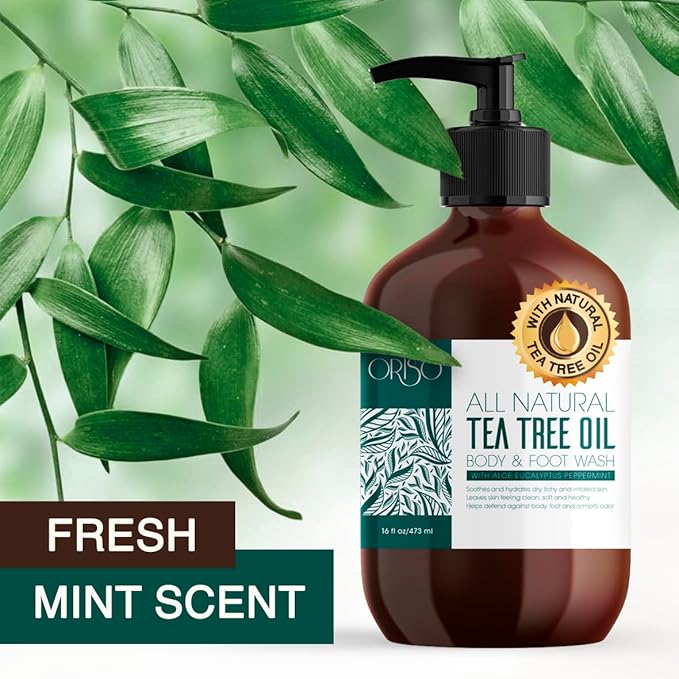 Tea Tree Oil Body Wash - Helps Athletes Foot, Ringworm, Jock Itchy, Acne, Eczema, Yeast Infection, Body Odor, Itchy Skin - With Moisturizing Aloe - Sulfate Free - 16oz