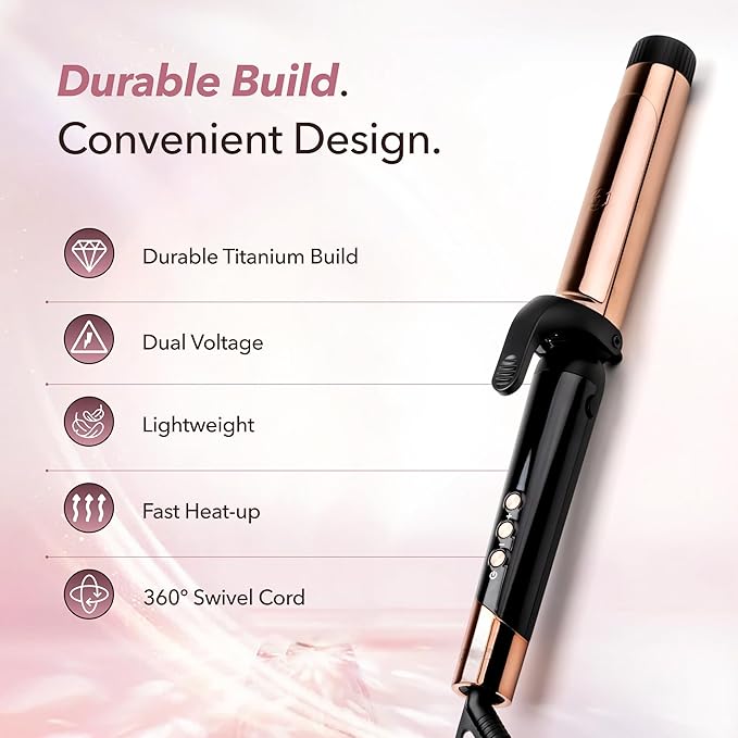 SRILabs CurlQ Extra Long Barrel 5-in-1 Curling Iron & Hair Styling Tool Set with Titanium Barrels, Ceramic Paddle Brush, Thermal Brush, Fast Heat-Up & 12 Temperature Settings