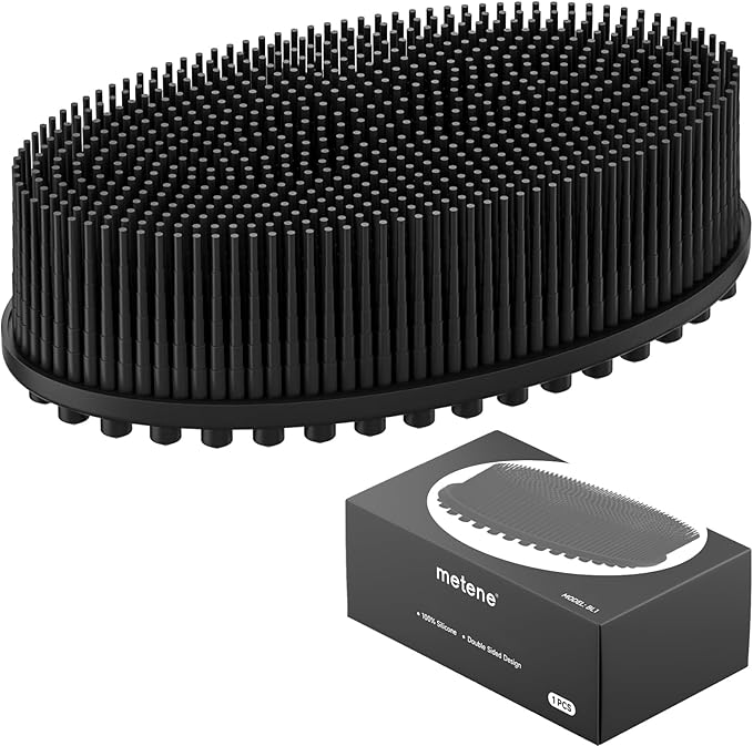 Metene Silicone Exfoliating Body Scrubber with Loop, Body Scrubber for Men and Women, Silicone Loofah for Shower, Soft for Shower