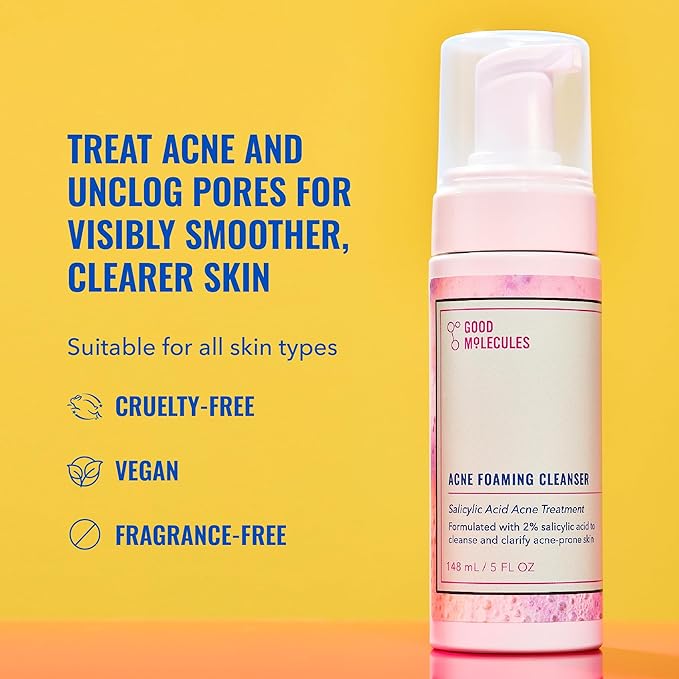 Good Molecules Acne Foaming Cleanser - 2% Salicylic Acid Foam Cleanser - Gentle Acne Face Wash with Alcohol Free Witch Hazel and Aloe - Skin Care for Face