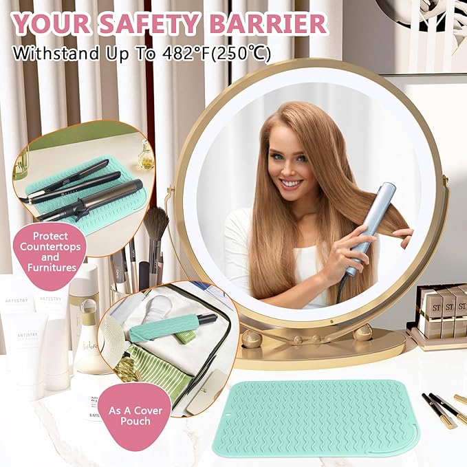 Larger Size Silicone Heat Resistant Mat for Curling Irons, Flat Irons, Hair Straightener and Other Hair Styling Tools, Portable Hot Tools Pad Cover for Travel Vanity Salon(12.0" x 9.0")