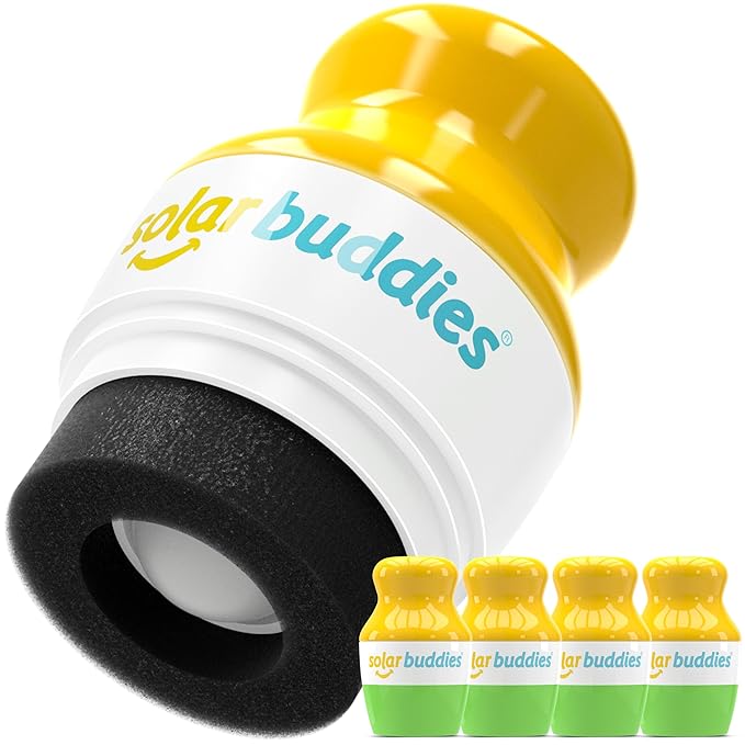 Solar Buddies Sunscreen Applicator - Green Pack of 4 - BPA-Free Refillable Roll on Sponge Sunscreen, Suncream & Lotion Applicator For Kids, Adults & Families - Holds 3.4fl oz, Perfect Size for Travel