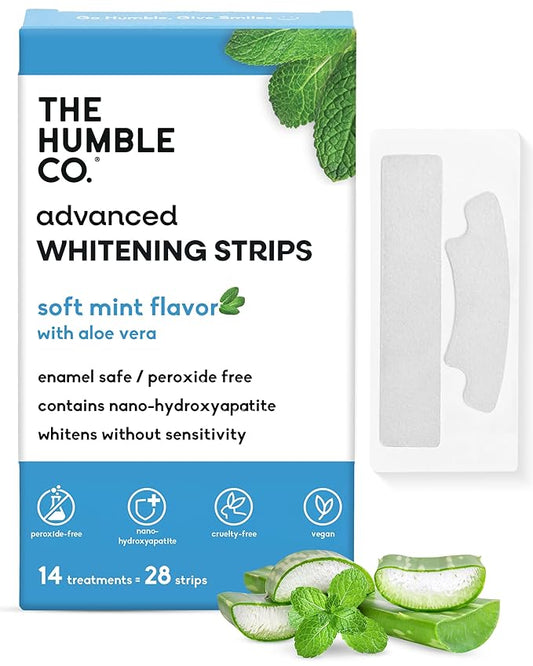 The Humble Co Advanced Teeth Whitening Strips – Sensitive Teeth Whitening Strips - Gentle Enamel Safe & Peroxide Free Tooth Whitener - Dental Oral Care Products & Essentials -14 Treatments, 28 Count