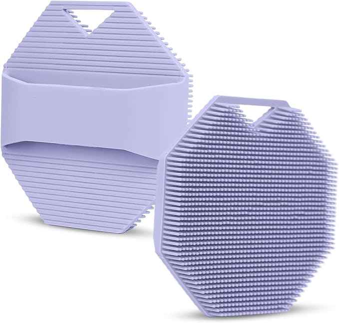 OTHIX Silicone Loofah Body Scrubber - Exfoliator Shower Scrubber for Body, Men & Women - Dense Soft Bristles, Ergonomic Handle, Easy to Clean＆Travel Friendly (Purple)