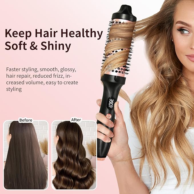Thermal Brush, Heated Round Brush, Negative lon Heated Curling Brush 1.5 Inch, 3 Temp Settings,15s Heating, Dual Voltage Rose Gold Update Ceramic Tourmaline